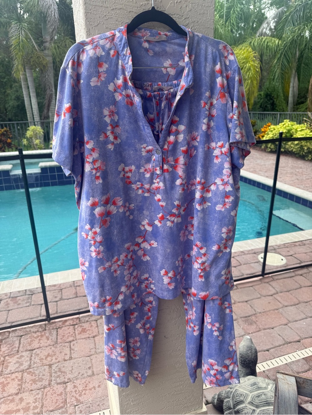 Natori Purple Floral Pajama Pants with Pink and Red Blossoms